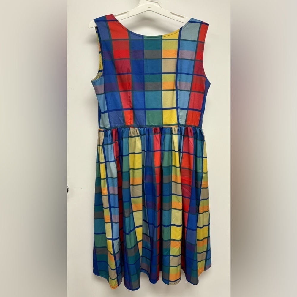 Vintage Square Neck Bow-Front Plaid Dress, fits like Small or Medium - Picture 3 of 8